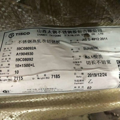 SUS409L SUH409L ASTM AISI 409 DIN1.4512 صفحه فولادی فولادی داغ 3.0*1500*6000mm