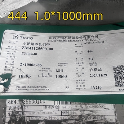 SUS444 2B S44400 EN1.4376 AISI 444 ورق فولاد ضد زنگ 1.0* 1000mm عرض 1219mm